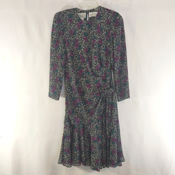 Vintage 80's Liz Robert Petites Elegant Feminine Floral Dress Size 6 Petite - Picture 7 of 9